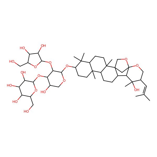 2D Structure of (2S,3R,4S,5S,6R)-2-[(2S,3R,4S,5S)-3-[(2S,3R,4R,5S)-3,4-dihydroxy-5-(hydroxymethyl)oxolan-2-yl]oxy-5-hydroxy-2-[[(1S,2R,5R,7S,10R,11R,14R,15S,16R,17R,20R)-16-hydroxy-2,6,6,10,16-pentamethyl-17-(2-methylprop-1-enyl)-19,21-dioxahexacyclo[18.2.1.01,14.02,11.05,10.015,20]tricosan-7-yl]oxy]oxan-4-yl]oxy-6-(hydroxymethyl)oxane-3,4,5-triol