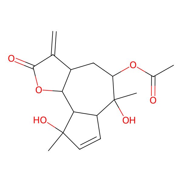 2D Structure of (6,9-Dihydroxy-6,9-dimethyl-3-methylidene-2-oxo-3a,4,5,6a,9a,9b-hexahydroazuleno[4,5-b]furan-5-yl) acetate