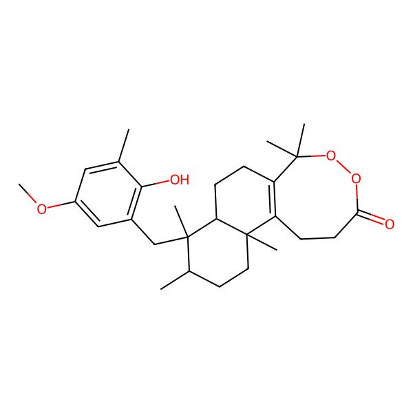 2D Structure of 6-[(2-Hydroxy-5-methoxy-3-methylphenyl)methyl]-2,5,6,11,11-pentamethyl-12,13-dioxatricyclo[8.6.0.02,7]hexadec-1(10)-en-14-one