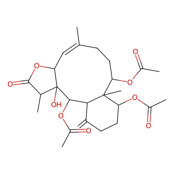 2D Structure of [(1S,2R,3R,4R,7S,8Z,12R,13S,14S)-2,14-diacetyloxy-3-hydroxy-4,9,13-trimethyl-17-methylidene-5-oxo-6-oxatricyclo[11.4.0.03,7]heptadec-8-en-12-yl] acetate