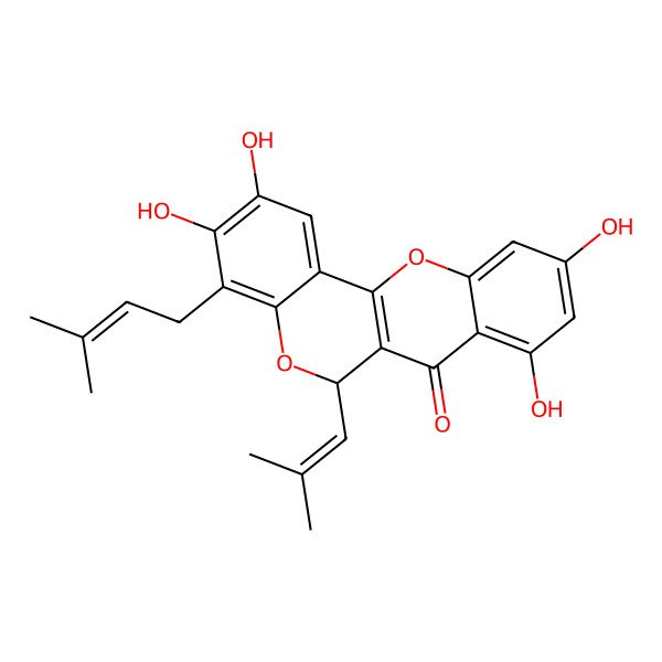 2D Structure of (6R)-2,3,8,10-tetrahydroxy-4-(3-methylbut-2-enyl)-6-(2-methylprop-1-enyl)-6H-chromeno[4,3-b]chromen-7-one