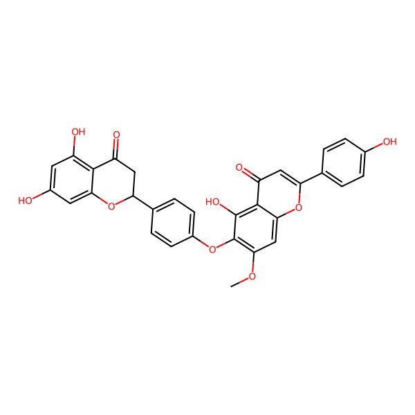2D Structure of 6-[4-[(2S)-5,7-dihydroxy-4-oxo-2,3-dihydrochromen-2-yl]phenoxy]-5-hydroxy-2-(4-hydroxyphenyl)-7-methoxychromen-4-one