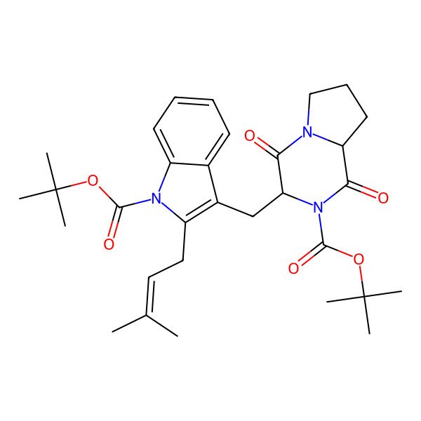 2D Structure of tert-butyl (3S,8aS)-3-[[2-(3-methylbut-2-enyl)-1-[(2-methylpropan-2-yl)oxycarbonyl]indol-3-yl]methyl]-1,4-dioxo-6,7,8,8a-tetrahydro-3H-pyrrolo[1,2-a]pyrazine-2-carboxylate