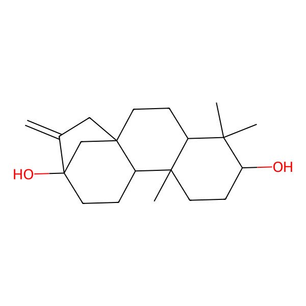 2D Structure of (1S,4R,6R,9R,10S,13R)-5,5,9-trimethyl-14-methylidenetetracyclo[11.2.1.01,10.04,9]hexadecane-6,13-diol