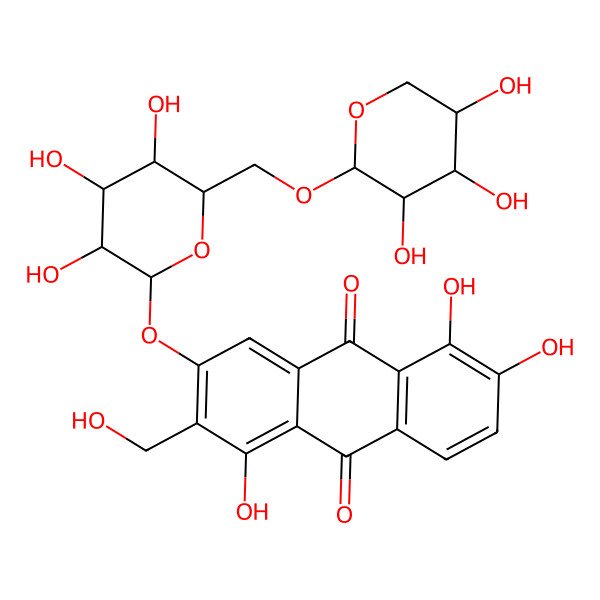 2D Structure of 1,5,6-Trihydroxy-2-(hydroxymethyl)-3-[3,4,5-trihydroxy-6-[(3,4,5-trihydroxyoxan-2-yl)oxymethyl]oxan-2-yl]oxyanthracene-9,10-dione