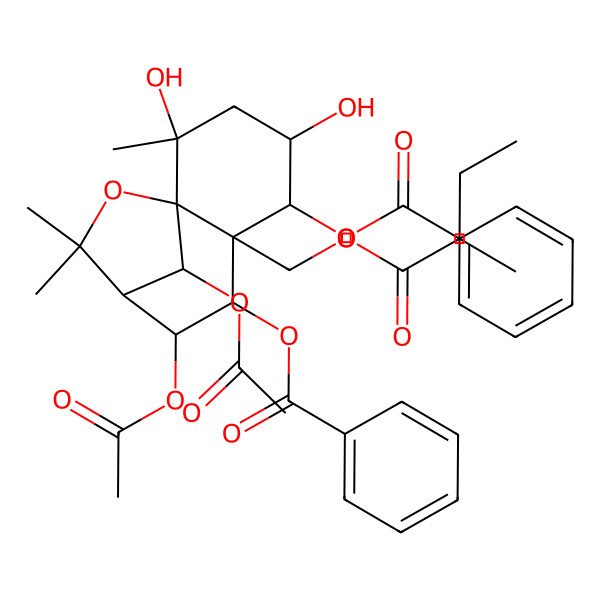 2D Structure of [(1S,2S,4S,5R,6S,7S,8S,9R,12R)-8,12-diacetyloxy-7-benzoyloxy-2,4-dihydroxy-2,10,10-trimethyl-6-[[(2R)-2-methylbutanoyl]oxymethyl]-11-oxatricyclo[7.2.1.01,6]dodecan-5-yl] benzoate