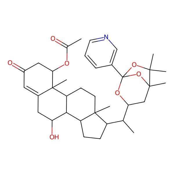 2D Structure of [7-Hydroxy-10,13-dimethyl-3-oxo-17-[1-(5,6,6-trimethyl-1-pyridin-3-yl-2,7,8-trioxabicyclo[3.2.1]octan-3-yl)ethyl]-1,2,6,7,8,9,11,12,14,15,16,17-dodecahydrocyclopenta[a]phenanthren-1-yl] acetate