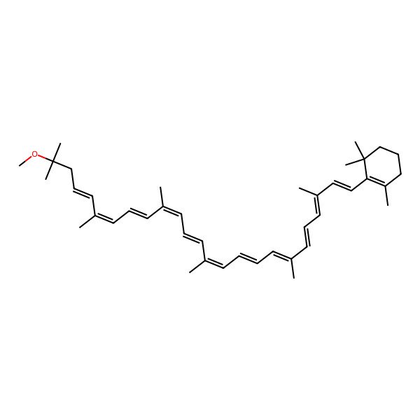 2D Structure of 2-[(1E,3E,5E,7E,9E,11E,13E,15E,17E,19E,21E)-24-methoxy-3,7,12,16,20,24-hexamethylpentacosa-1,3,5,7,9,11,13,15,17,19,21-undecaenyl]-1,3,3-trimethylcyclohexene