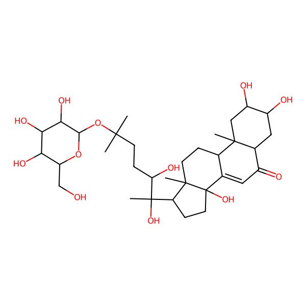 2D Structure of (2S,3R,5R,9R,10R,13R,14S,17S)-17-[(2R,3R)-2,3-dihydroxy-6-methyl-6-[(2S,3R,4S,5S,6R)-3,4,5-trihydroxy-6-(hydroxymethyl)oxan-2-yl]oxyheptan-2-yl]-2,3,14-trihydroxy-10,13-dimethyl-2,3,4,5,9,11,12,15,16,17-decahydro-1H-cyclopenta[a]phenanthren-6-one