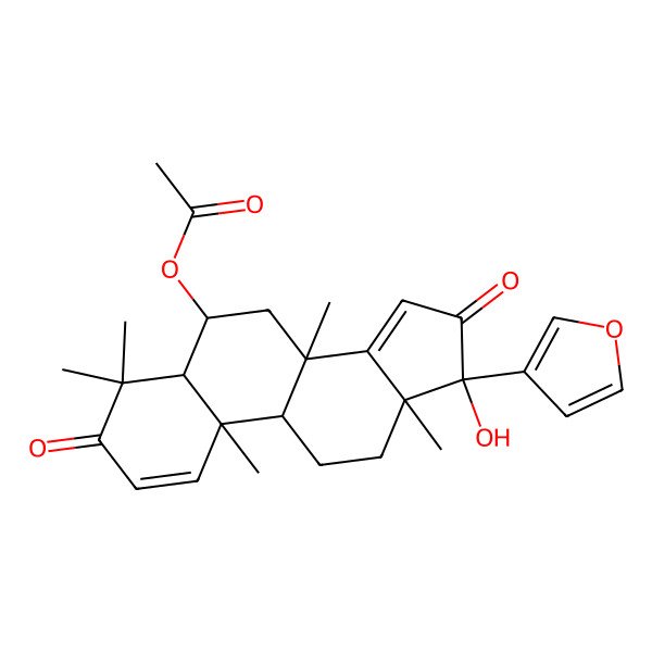 2D Structure of [(5S,6S,8R,9R,10R,13R,17S)-17-(furan-3-yl)-17-hydroxy-4,4,8,10,13-pentamethyl-3,16-dioxo-5,6,7,9,11,12-hexahydrocyclopenta[a]phenanthren-6-yl] acetate