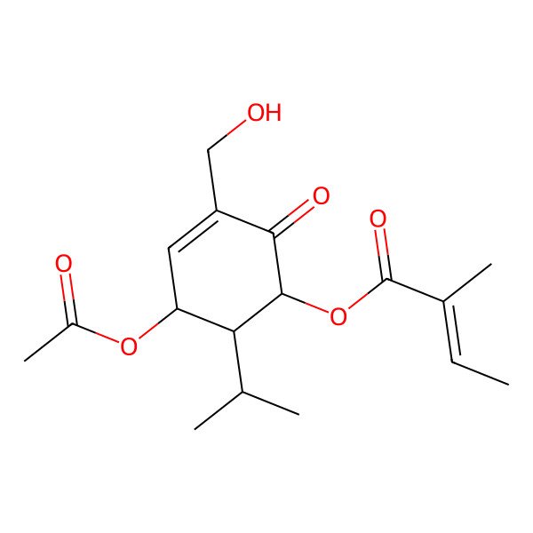 2D Structure of [(1S,5R,6R)-5-acetyloxy-3-(hydroxymethyl)-2-oxo-6-propan-2-ylcyclohex-3-en-1-yl] 2-methylbut-2-enoate