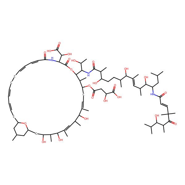2D Structure of 4-[[(1R,3E,5Z,9E,11E,22Z,26E,34S)-15-[carboxy(hydroxy)methyl]-24,28,30-trihydroxy-18-[2-hydroxy-1-[[(Z)-3,7,11-trihydroxy-12-[[(Z)-7-hydroxy-4,4,6,8-tetramethyl-5-oxonon-2-enoyl]amino]-2,6,8,10,14-pentamethylpentadec-8-enoyl]amino]propyl]-19,23,25,27,29,34-hexamethyl-13,16-dioxo-17,36-dioxa-14-azabicyclo[30.3.1]hexatriaconta-3,5,9,11,22,26-hexaen-20-yl]oxy]-2-hydroxy-4-oxobutanoic acid