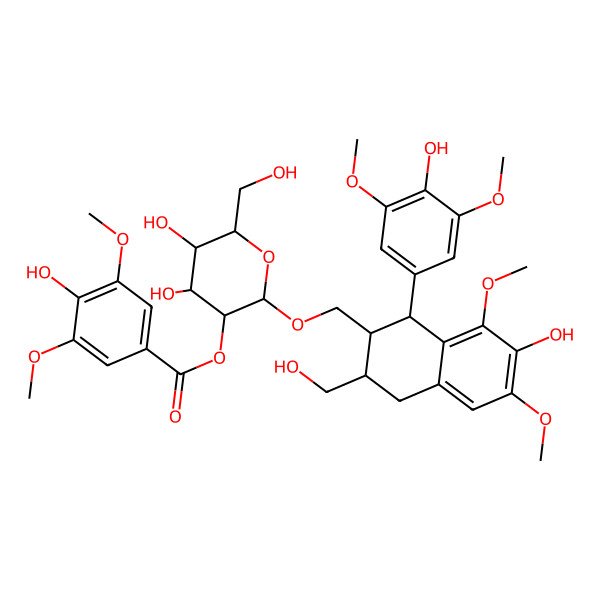 2D Structure of [(2R,3R,4S,5S,6R)-4,5-dihydroxy-2-[[(1S,2R,3R)-7-hydroxy-1-(4-hydroxy-3,5-dimethoxyphenyl)-3-(hydroxymethyl)-6,8-dimethoxy-1,2,3,4-tetrahydronaphthalen-2-yl]methoxy]-6-(hydroxymethyl)oxan-3-yl] 4-hydroxy-3,5-dimethoxybenzoate