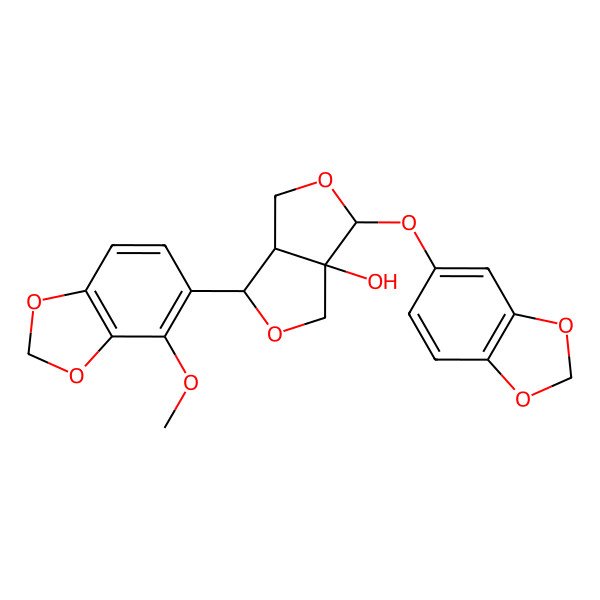 2D Structure of (3R,3aS,6S,6aR)-3-(1,3-benzodioxol-5-yloxy)-6-(4-methoxy-1,3-benzodioxol-5-yl)-3,4,6,6a-tetrahydro-1H-furo[3,4-c]furan-3a-ol