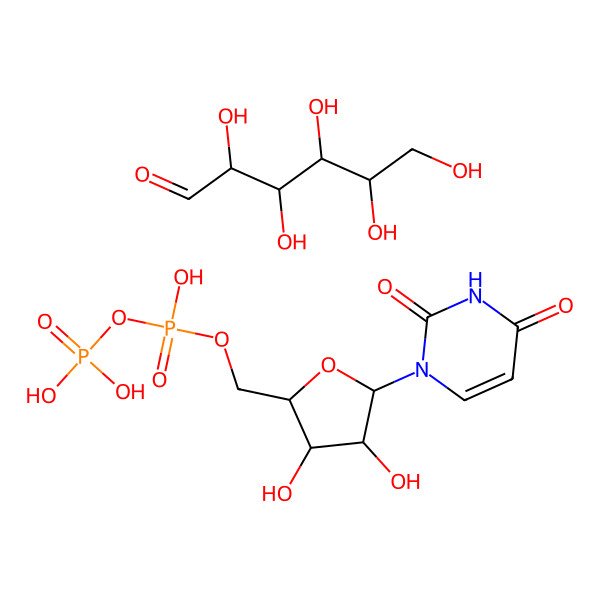 2D Structure of [(2R,3S,4R,5R)-5-(2,4-dioxopyrimidin-1-yl)-3,4-dihydroxyoxolan-2-yl]methyl phosphono hydrogen phosphate;(2R,3S,4R,5R)-2,3,4,5,6-pentahydroxyhexanal