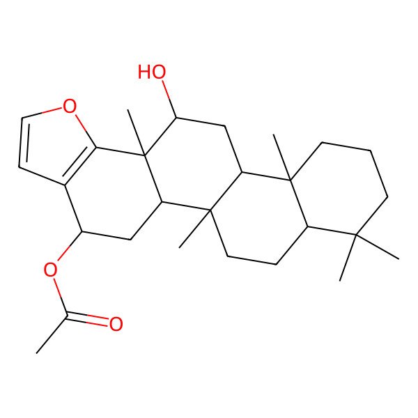 2D Structure of [(4R,5aR,5bR,7aS,11aS,11bR,13R,13aR)-13-hydroxy-5b,8,8,11a,13a-pentamethyl-4,5,5a,6,7,7a,9,10,11,11b,12,13-dodecahydrophenanthro[1,2-g][1]benzofuran-4-yl] acetate