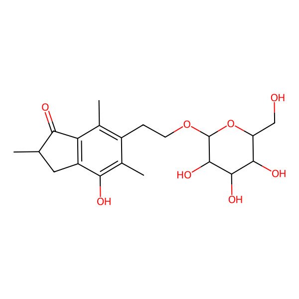 2D Structure of 4-Hydroxy-2,5,7-trimethyl-6-[2-[3,4,5-trihydroxy-6-(hydroxymethyl)oxan-2-yl]oxyethyl]-2,3-dihydroinden-1-one