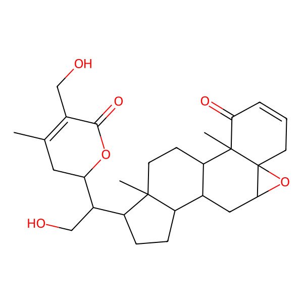 2D Structure of 15-[2-Hydroxy-1-[5-(hydroxymethyl)-4-methyl-6-oxo-2,3-dihydropyran-2-yl]ethyl]-2,16-dimethyl-8-oxapentacyclo[9.7.0.02,7.07,9.012,16]octadec-4-en-3-one