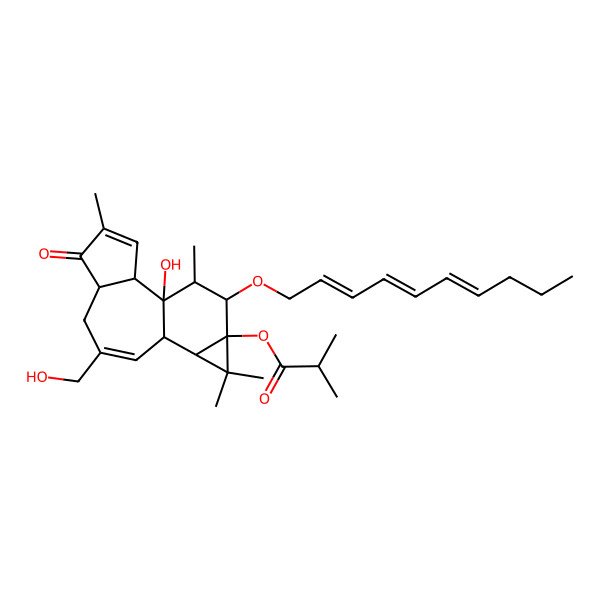 2D Structure of [(1R,2R,6S,10S,11R,13S,14R,15R)-14-[(4E,6E)-deca-2,4,6-trienoxy]-1-hydroxy-8-(hydroxymethyl)-4,12,12,15-tetramethyl-5-oxo-13-tetracyclo[8.5.0.02,6.011,13]pentadeca-3,8-dienyl] 2-methylpropanoate