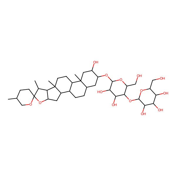 2D Structure of (2S,3R,4S,5S,6R)-2-[(2R,3R,4R,5R,6R)-4,5-dihydroxy-2-(hydroxymethyl)-6-[(1R,2S,4S,5'R,6R,7S,8R,9S,12S,13S,15R,16R,18S)-15-hydroxy-5',7,9,13-tetramethylspiro[5-oxapentacyclo[10.8.0.02,9.04,8.013,18]icosane-6,2'-oxane]-16-yl]oxyoxan-3-yl]oxy-6-(hydroxymethyl)oxane-3,4,5-triol