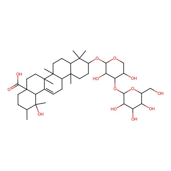 2D Structure of 10-[3,5-Dihydroxy-4-[3,4,5-trihydroxy-6-(hydroxymethyl)oxan-2-yl]oxyoxan-2-yl]oxy-1-hydroxy-1,2,6a,6b,9,9,12a-heptamethyl-2,3,4,5,6,6a,7,8,8a,10,11,12,13,14b-tetradecahydropicene-4a-carboxylic acid