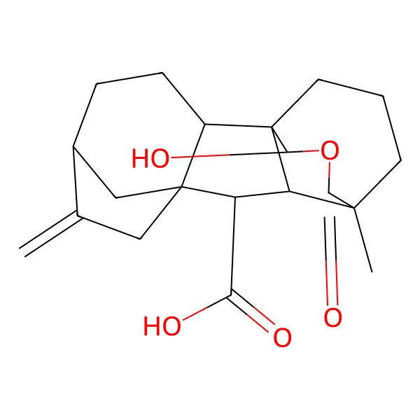 2D Structure of 14-Hydroxy-11-methyl-6-methylidene-12-oxo-13-oxapentacyclo[9.3.3.15,8.01,10.02,8]octadecane-9-carboxylic acid