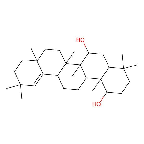 2D Structure of (1R,4aR,6S,6aR,6aR,6bR,8aR,14aR,14bS)-4,4,6a,6b,8a,11,11,14b-octamethyl-1,2,3,4a,5,6,6a,7,8,9,10,13,14,14a-tetradecahydropicene-1,6-diol