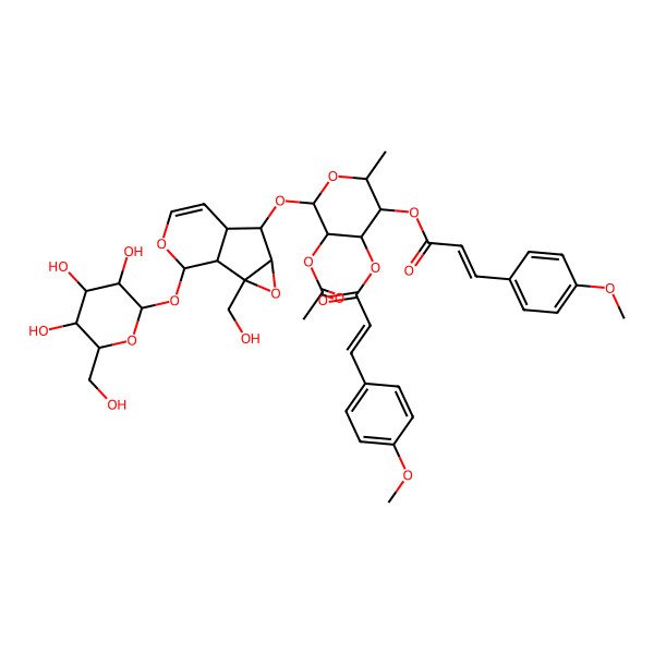 2D Structure of [(2S,3S,4R,5R,6S)-5-acetyloxy-6-[[(1S,2S,4S,5S,6S,10S)-2-(hydroxymethyl)-10-[(2S,3R,4S,5R,6R)-3,4,5-trihydroxy-6-(hydroxymethyl)oxan-2-yl]oxy-3,9-dioxatricyclo[4.4.0.02,4]dec-7-en-5-yl]oxy]-4-[(E)-3-(4-methoxyphenyl)prop-2-enoyl]oxy-2-methyloxan-3-yl] (E)-3-(4-methoxyphenyl)prop-2-enoate