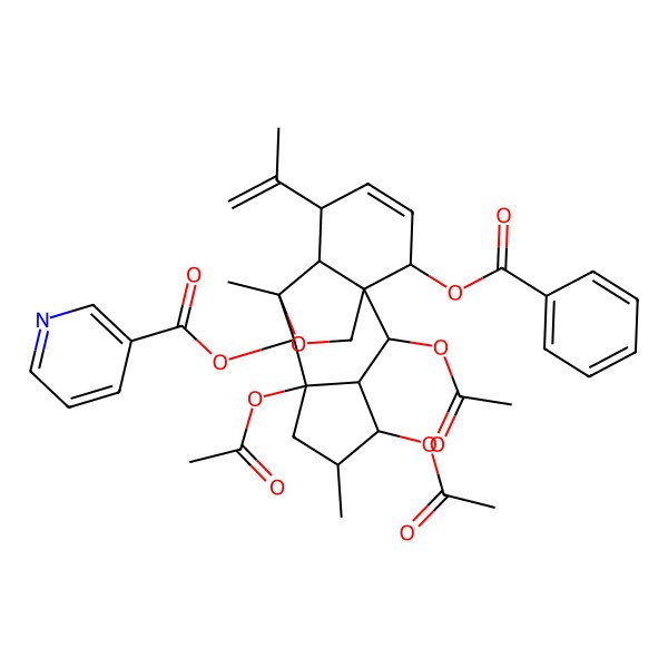 2D Structure of (2,4,7-Triacetyloxy-14-benzoyloxy-5,9-dimethyl-11-prop-1-en-2-yl-16-oxatetracyclo[7.5.2.01,10.03,7]hexadec-12-en-8-yl) pyridine-3-carboxylate