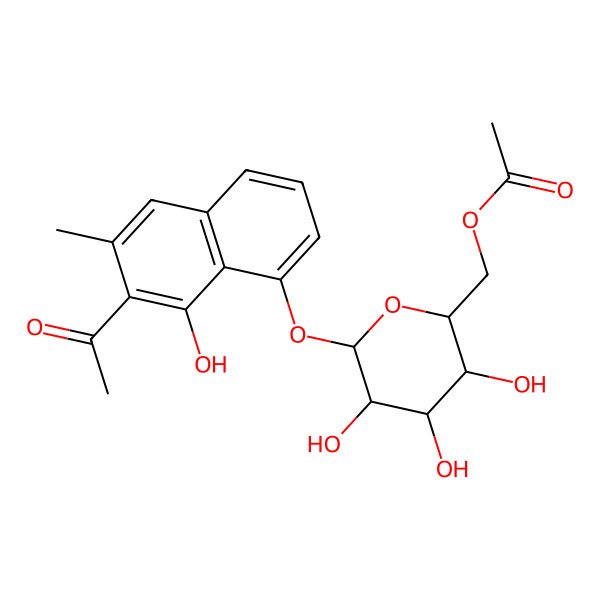2D Structure of [(2R,3S,4S,5R,6S)-6-(7-acetyl-8-hydroxy-6-methylnaphthalen-1-yl)oxy-3,4,5-trihydroxyoxan-2-yl]methyl acetate