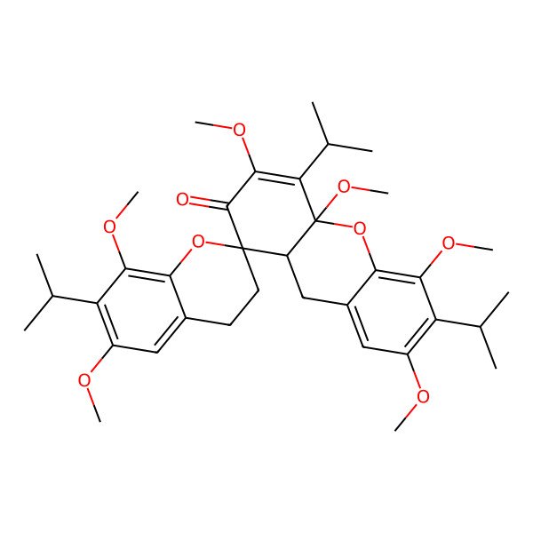 2D Structure of (2S,4'aS,9'aS)-3',4'a,5',6,7',8-hexamethoxy-4',6',7-tri(propan-2-yl)spiro[3,4-dihydrochromene-2,1'-9,9a-dihydroxanthene]-2'-one