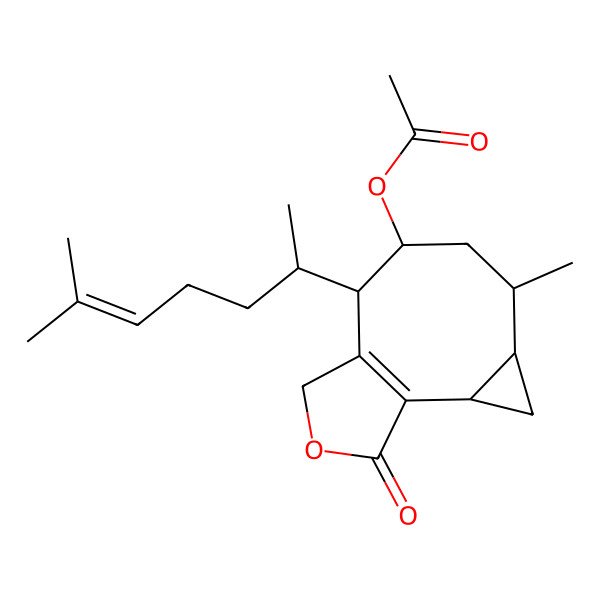 2D Structure of [(2S,5R,7R,8S)-5-methyl-8-[(2R)-6-methylhept-5-en-2-yl]-12-oxo-11-oxatricyclo[7.3.0.02,4]dodec-1(9)-en-7-yl] acetate