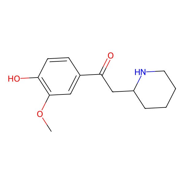 2D Structure of Acetophenone, 4'-hydroxy-3'-methoxy-2-(2-piperidyl)-