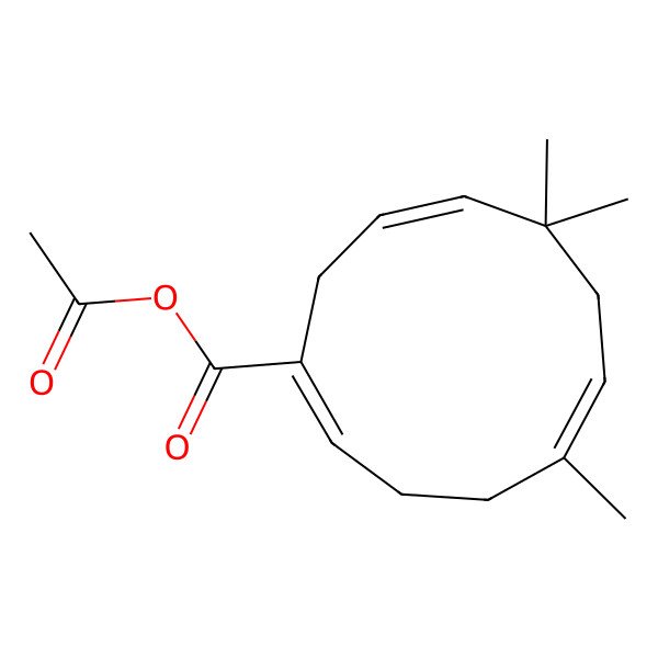 2D Structure of Acetyl 5,8,8-trimethylcycloundeca-1,5,9-triene-1-carboxylate
