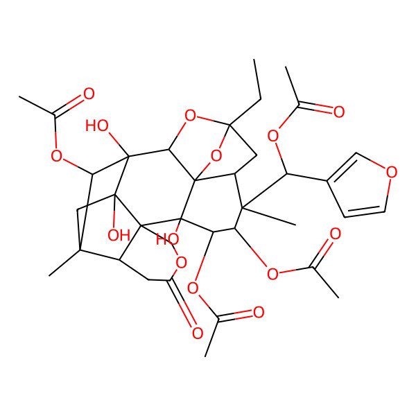 2D Structure of [10,21-Diacetyloxy-8-[acetyloxy(furan-3-yl)methyl]-5-ethyl-1,11,20-trihydroxy-8,18-dimethyl-15-oxo-4,14,22-trioxaheptacyclo[16.2.1.12,5.03,7.03,11.012,17.012,20]docosan-9-yl] acetate