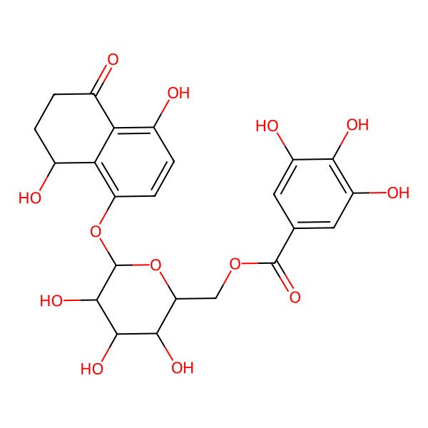 2D Structure of [(2R,3S,4S,5R,6S)-6-[[(8S)-4,8-dihydroxy-5-oxo-7,8-dihydro-6H-naphthalen-1-yl]oxy]-3,4,5-trihydroxyoxan-2-yl]methyl 3,4,5-trihydroxybenzoate