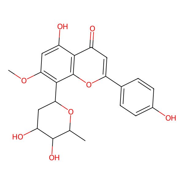 2D Structure of 8-(4,5-Dihydroxy-6-methyloxan-2-yl)-5-hydroxy-2-(4-hydroxyphenyl)-7-methoxychromen-4-one