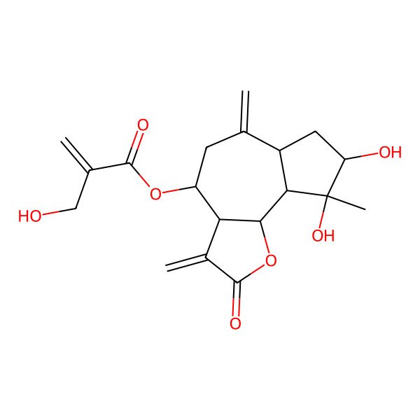 2D Structure of (8,9-Dihydroxy-9-methyl-3,6-dimethylidene-2-oxo-3a,4,5,6a,7,8,9a,9b-octahydroazuleno[4,5-b]furan-4-yl) 2-(hydroxymethyl)prop-2-enoate