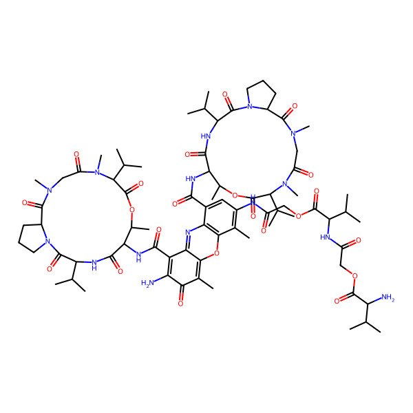 2D Structure of [2-[[1-[2-[[8-Amino-4,6-dimethyl-7-oxo-1,9-bis[[7,11,14-trimethyl-2,5,9,12,15-pentaoxo-3,10-di(propan-2-yl)-8-oxa-1,4,11,14-tetrazabicyclo[14.3.0]nonadecan-6-yl]carbamoyl]phenoxazin-3-yl]amino]-2-oxoethoxy]-3-methyl-1-oxobutan-2-yl]amino]-2-oxoethyl] 2-amino-3-methylbutanoate