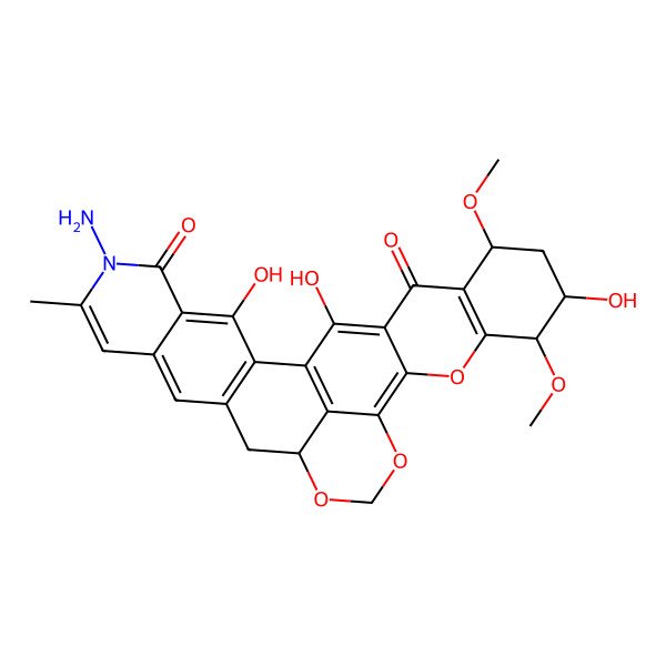 2D Structure of 6-Amino-3,22,28-trihydroxy-21,24-dimethoxy-7-methyl-14,16,19-trioxa-6-azaheptacyclo[15.11.1.02,11.04,9.013,29.018,27.020,25]nonacosa-1(29),2(11),3,7,9,17,20(25),27-octaene-5,26-dione