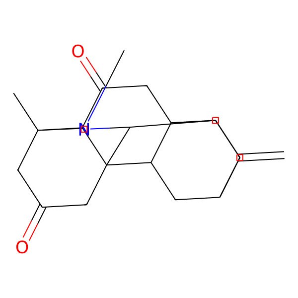 2D Structure of (1R,5R,8R,9S,11R,14R,17R,18R)-5,7-dimethyl-12-methylidene-7-azahexacyclo[9.6.2.01,8.05,17.09,14.014,18]nonadecane-3,16-dione