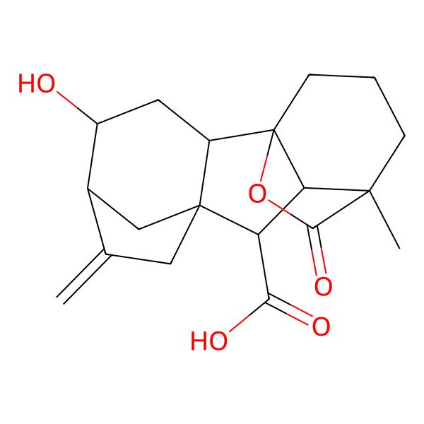 2D Structure of 4-Hydroxy-11-methyl-6-methylidene-16-oxo-15-oxapentacyclo[9.3.2.15,8.01,10.02,8]heptadecane-9-carboxylic acid