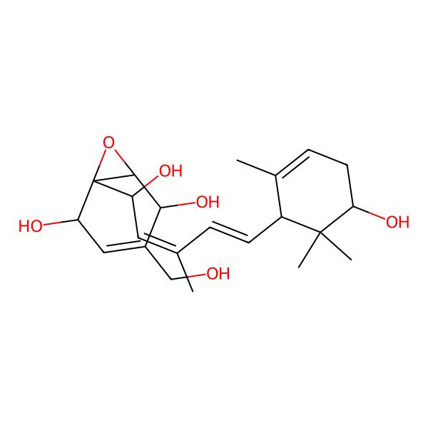 2D Structure of 1-[1-Hydroxy-5-(5-hydroxy-2,6,6-trimethylcyclohex-2-en-1-yl)-3-methylpenta-2,4-dienyl]-4-(hydroxymethyl)-7-oxabicyclo[4.1.0]hept-3-ene-2,5-diol