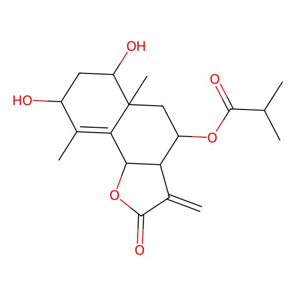 2D Structure of (6,8-dihydroxy-5a,9-dimethyl-3-methylidene-2-oxo-4,5,6,7,8,9b-hexahydro-3aH-benzo[g][1]benzofuran-4-yl) 2-methylpropanoate