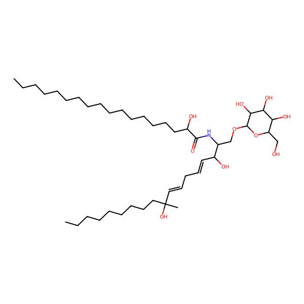 2D Structure of N-[3,9-dihydroxy-9-methyl-1-[3,4,5-trihydroxy-6-(hydroxymethyl)oxan-2-yl]oxyoctadeca-4,7-dien-2-yl]-2-hydroxyoctadecanamide