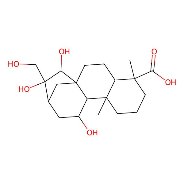 2D Structure of (1R,4S,5R,9R,10S,11S,13S,14S,15S)-11,14,15-trihydroxy-14-(hydroxymethyl)-5,9-dimethyltetracyclo[11.2.1.01,10.04,9]hexadecane-5-carboxylic acid