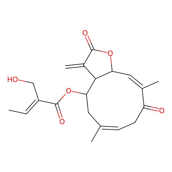 2D Structure of (6,10-dimethyl-3-methylidene-2,9-dioxo-4,5,8,11a-tetrahydro-3aH-cyclodeca[b]furan-4-yl) 2-(hydroxymethyl)but-2-enoate