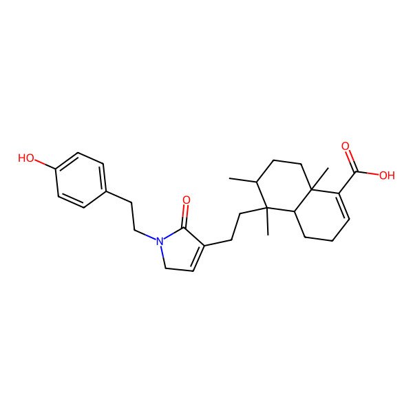 2D Structure of (4aS,5R,6S,8aS)-5-[2-[1-[2-(4-hydroxyphenyl)ethyl]-5-oxo-2H-pyrrol-4-yl]ethyl]-5,6,8a-trimethyl-3,4,4a,6,7,8-hexahydronaphthalene-1-carboxylic acid