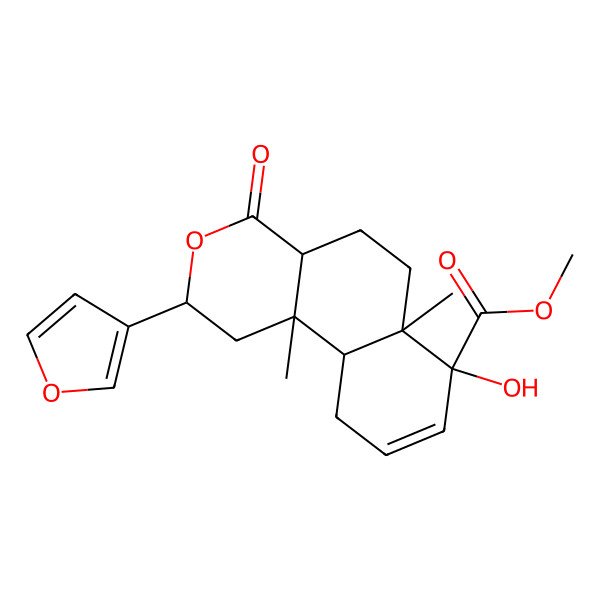 2D Structure of Methyl 2-(furan-3-yl)-7-hydroxy-6a,10b-dimethyl-4-oxo-2,4a,5,6,10,10a-hexahydro-1H-benzo[f]isochromene-7-carboxylate