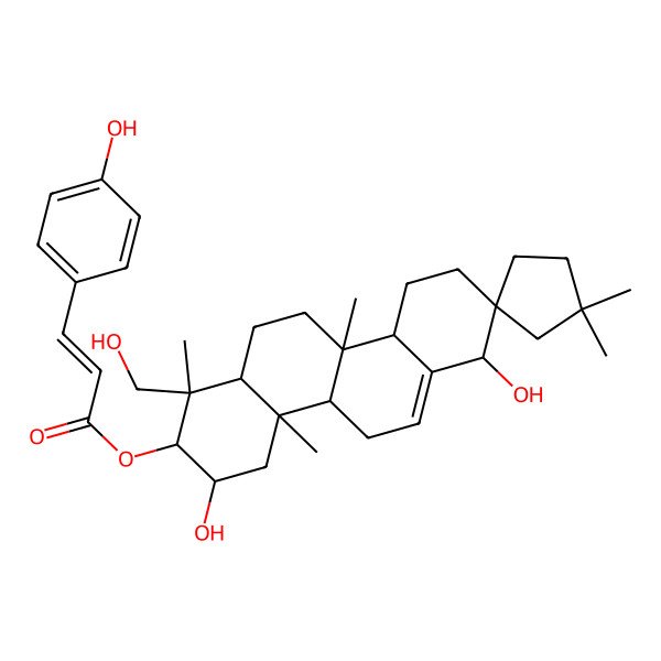 2D Structure of [(1R,2R,3R,4aR,4bS,7S,8R,10aS,10bR,12aR)-3,7-dihydroxy-1-(hydroxymethyl)-1,1',1',4a,10b-pentamethylspiro[2,3,4,4b,5,7,9,10,10a,11,12,12a-dodecahydrochrysene-8,3'-cyclopentane]-2-yl] 3-(4-hydroxyphenyl)prop-2-enoate